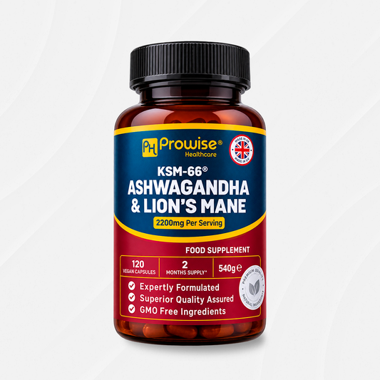 KSM-66® Ashwagandha & Melena de León (Lion's Mane) 2200 mg – Prowise Healthcare (120 Pastillas)