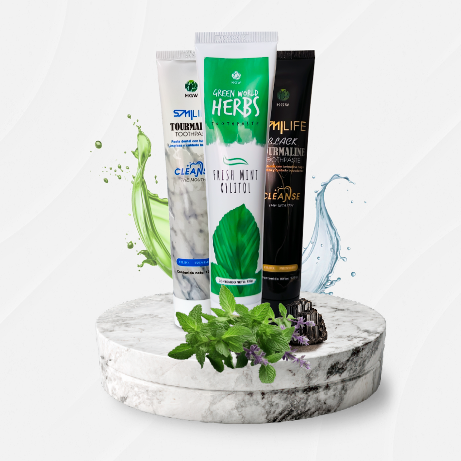 Pack Trío Pastas Dentales Sin Flúor | Herbs Mint + Turmalina Blanca y Negra